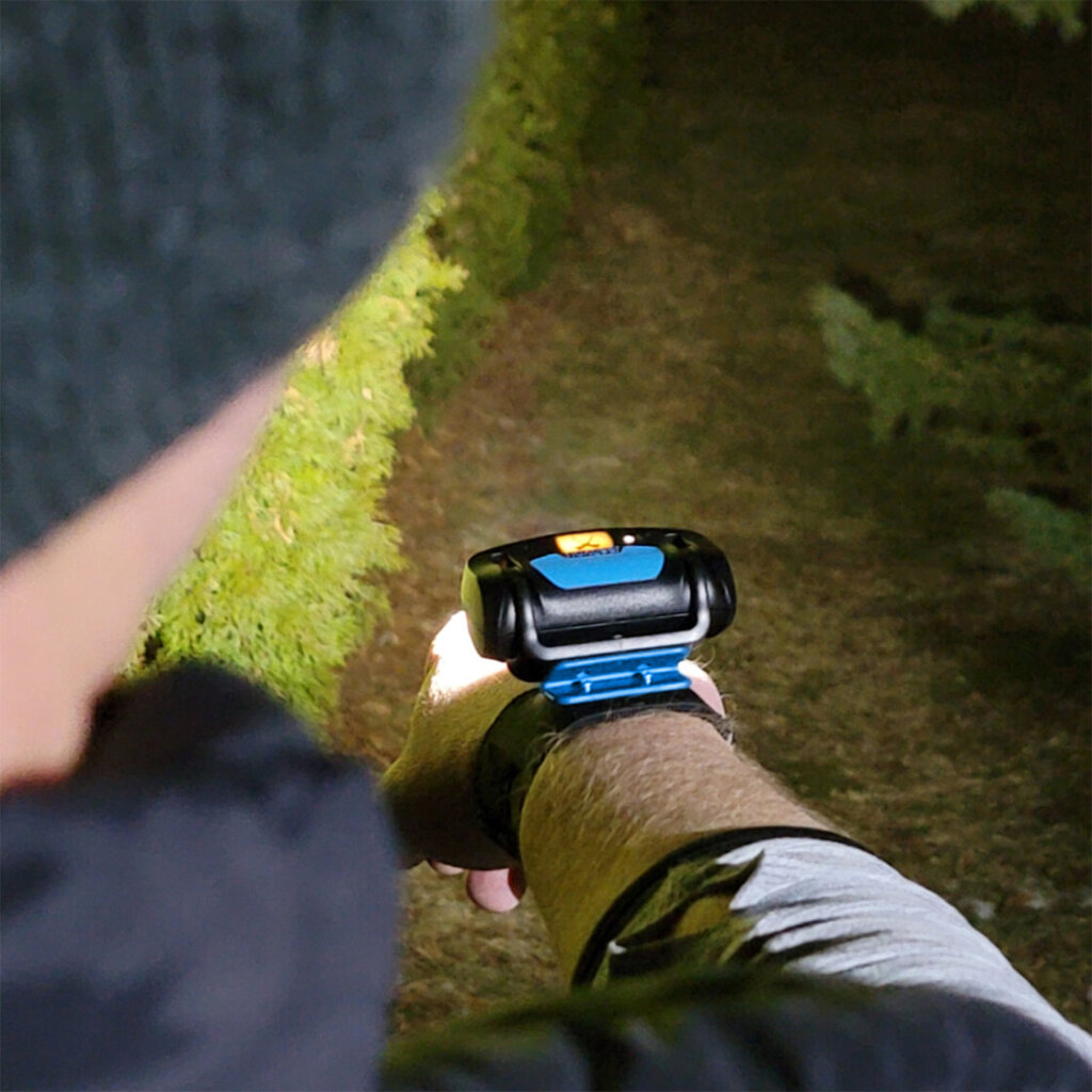 Wrist light illuminating the area in front of someone.